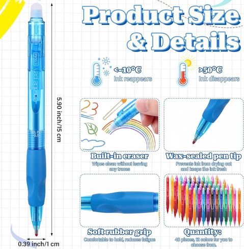 48 قطعة من أقلام الجل القابلة للمسح والسحب، 12 لونًا، نقطة دقيقة 0.5 مم، أحبار بألوان متنوعة، تجعل الأخطاء تختفي عند رسم مخطط الكتابة والكلمات المتقاطعة in Kuwait