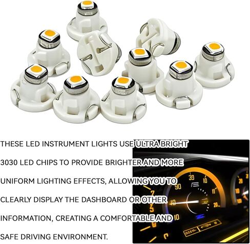 10PCS T4.2 Led Bulb & Indicators Climate Control Bulbs Neo Wedge 10mm Base 3030 Chip 12V IP65 A/C Heater Climate Control Lamps Switch Indicator Light Instrument Cluster Dashboard Gauge (Yellow) in Saudi Arabia