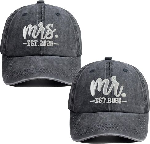 2PCS Mr and Mrs EST 2026 Hats for Men Women, Adjustable Cotton 3D Embroidered Couples Baseball Cap in Saudi Arabia