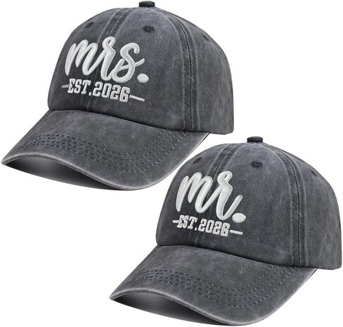 2PCS Mr and Mrs EST 2026 Hats for Men Women, Adjustable Cotton 3D Embroidered Couples Baseball Cap in Saudi Arabia