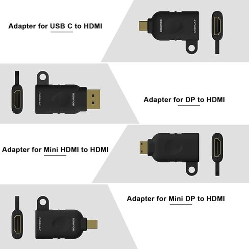 مجموعة حلقات محول HDMI العالمي مع حلقة أمان - USB C، ومنفذ Displayport، وMini DP، ومحول فيديو Mini HDMI إلى HDMI Office. أربعة محولات مع حلقة الأمان. طقم محول HDMI عالمي، حلقة HDMI 4K in Kuwait