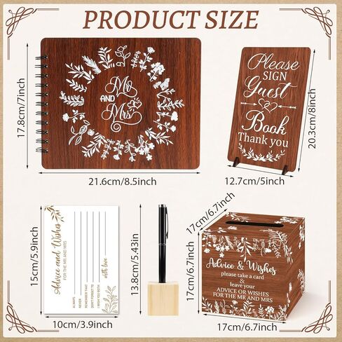 Wooden Wedding Guest Book Wedding Reception Sign in Guestbook with Pen and Holder, Table Sign,Memory Cards Box,Memory Registry Album 64 Pages for Anniversary Engagement Supplies in Kuwait