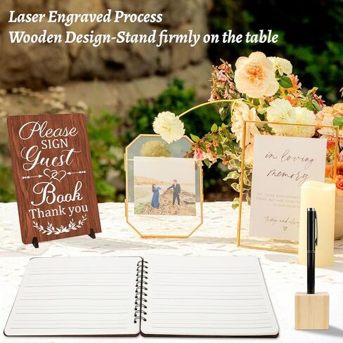 Wooden Wedding Guest Book Wedding Reception Sign in Guestbook with Pen and Holder, Table Sign,Memory Cards Box,Memory Registry Album 64 Pages for Anniversary Engagement Supplies in Kuwait