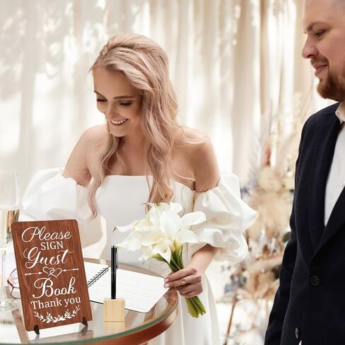 Wooden Wedding Guest Book Wedding Reception Sign in Guestbook with Pen and Holder, Table Sign,Memory Cards Box,Memory Registry Album 64 Pages for Anniversary Engagement Supplies in Kuwait