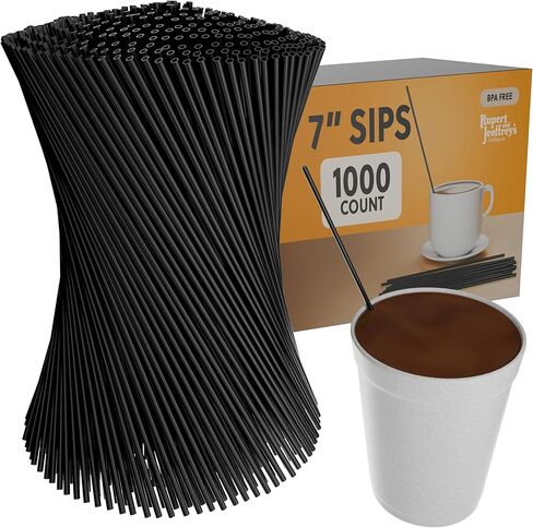 Tall Plastic Coffee Stir Sticks - 7 Inch Coffee Stirrer Sip Straws (Black, 1000) in Kuwait