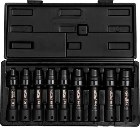 SUNEX TOOLS 2695، مجموعة مقبس خلوص محدود لمحرك الأقراص مقاس ½ بوصة، 12 نقطة، 9 قطع، متري، 8 مم - 17 مم، فولاذ Cr-Mo، حقيبة تخزين شديدة التحمل in Saudi Arabia