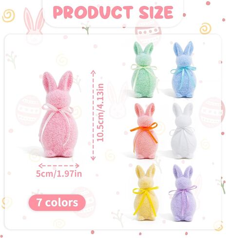 7PCS Easter Flocked Bunny Decorations,Mini Foam Bunny with Bow Tie Flocking Rabbit Tabletop Ornament for Table Gift Spring Wreath Party Farmhouse Home Decoration in Kuwait