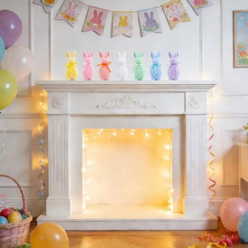 7PCS Easter Flocked Bunny Decorations,Mini Foam Bunny with Bow Tie Flocking Rabbit Tabletop Ornament for Table Gift Spring Wreath Party Farmhouse Home Decoration in Kuwait