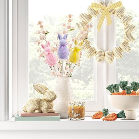 7PCS Easter Flocked Bunny Decorations,Mini Foam Bunny with Bow Tie Flocking Rabbit Tabletop Ornament for Table Gift Spring Wreath Party Farmhouse Home Decoration in Kuwait