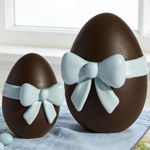 DN DECONATION Easter Decorations Bunny Figurines Set with Pink Bow, Chocolate Easter Bunny Decor for Brown Rabbit Statues Farmhouse Home Decor, Resin Tabletop Sculptures for Coffee Table Indoor in Kuwait