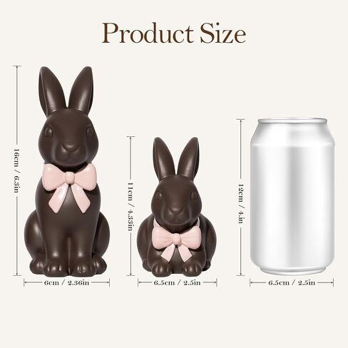 DN DECONATION Easter Decorations Bunny Figurines Set with Pink Bow, Chocolate Easter Bunny Decor for Brown Rabbit Statues Farmhouse Home Decor, Resin Tabletop Sculptures for Coffee Table Indoor in Saudi Arabia