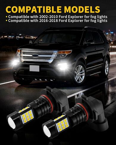 H10 9145 9140 LED Fog Lights Bulb 6000K Xenon White Compatible with 2002-2010 and 2016-2018 Ford Explorer, Pack of 2 in Saudi Arabia