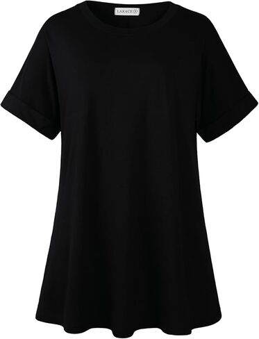 LARACE Plus Size Tunic Tops for Womens Summer Shirts Roll Up Short Sleeves Blouses Loose Fit Tee Shirts Womens Casual Tops in Saudi Arabia