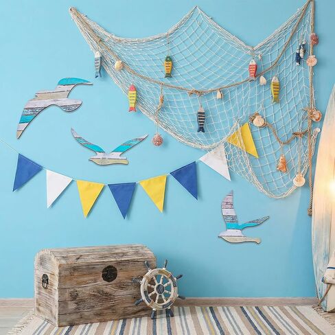 sorcristy 3pcs الخشب النورس ديكور جدار الشاطئ، جدار الفن ديكورات الشاطئ، بحري ذاتية اللصق زخارف النورس، الديكورات الساحلية تحت عنوان، الحلي خمر للمنزل الحمام غرفة المعيشة in Kuwait