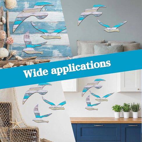 sorcristy 3pcs الخشب النورس ديكور جدار الشاطئ، جدار الفن ديكورات الشاطئ، بحري ذاتية اللصق زخارف النورس، الديكورات الساحلية تحت عنوان، الحلي خمر للمنزل الحمام غرفة المعيشة in Kuwait