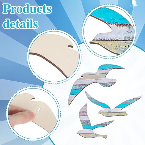 sorcristy 3pcs الخشب النورس ديكور جدار الشاطئ، جدار الفن ديكورات الشاطئ، بحري ذاتية اللصق زخارف النورس، الديكورات الساحلية تحت عنوان، الحلي خمر للمنزل الحمام غرفة المعيشة in Kuwait