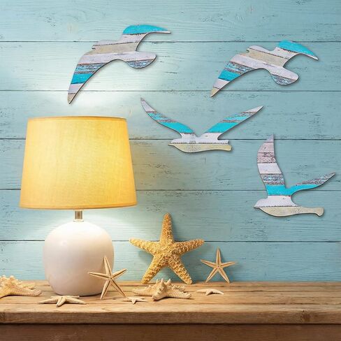 sorcristy 3pcs الخشب النورس ديكور جدار الشاطئ، جدار الفن ديكورات الشاطئ، بحري ذاتية اللصق زخارف النورس، الديكورات الساحلية تحت عنوان، الحلي خمر للمنزل الحمام غرفة المعيشة in Kuwait