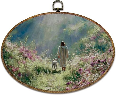 kdqua Vintage Floral Moon Easter Bunny Oval Wall Art Decor, Rustic Farmhouse Bunny Egg Canvas Artwork Framed, Cottagecore Rabbit Wall Hanging Decorations for Home Bedroom Living Room, 11.4x8.6 Inch in Saudi Arabia