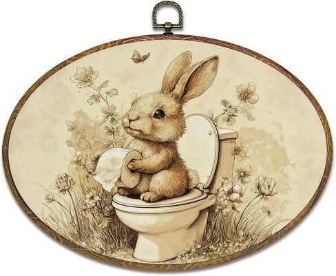 kdqua Vintage Floral Moon Easter Bunny Oval Wall Art Decor, Rustic Farmhouse Bunny Egg Canvas Artwork Framed, Cottagecore Rabbit Wall Hanging Decorations for Home Bedroom Living Room, 11.4x8.6 Inch in Saudi Arabia