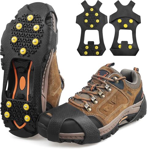 مرابط ثلج للأحذية والأحذية طويلة الرقبة، 10 مسامير مقابض ثلج مضادة للانزلاق، مرابط مطاطية للمشي على الثلج والجليد، أحذية مطاطية قابلة للتمدد in Kuwait