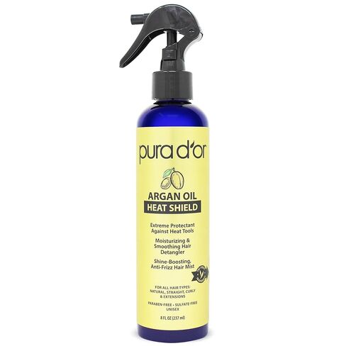 PURA D'OR Argan Oil Heat Shield Protectant Spray (8oz) Water Based Formula w/Organic Ingredients, Protects Up To 450º F From Flat Iron & Hot Blow Dry, Leave-In, Define & Shine Dry & Damaged Hair in Kuwait