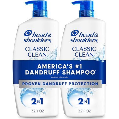 Head and Shoulders Shampoo and Conditioner 2 in 1, Anti Dandruff Treatment & Scalp Care, Classic Clean Scent, for All Hair Types including Color Treated, Curly or Textured Hair, 32.1 fl oz, Twin Pack in Kuwait