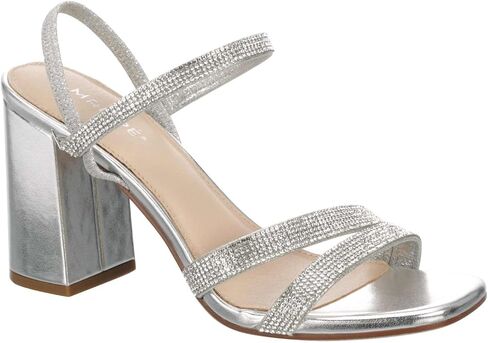 Maripe Lilyana - Women's Open Square Toe Strappy Slingback Heeled Dress Sandals Silver, Size 7.0 Medium Width in Kuwait