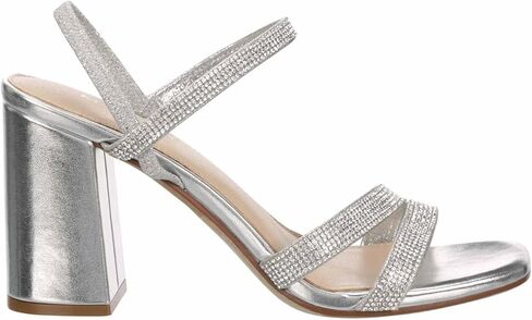 Maripe Lilyana - Women's Open Square Toe Strappy Slingback Heeled Dress Sandals Silver, Size 7.0 Medium Width in Kuwait