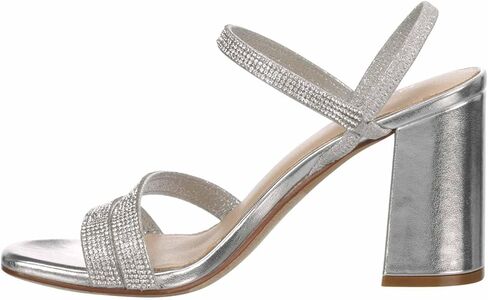 Maripe Lilyana - Women's Open Square Toe Strappy Slingback Heeled Dress Sandals Silver, Size 7.0 Medium Width in Kuwait