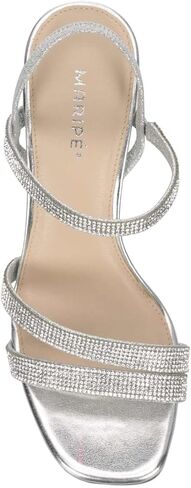 Maripe Lilyana - Women's Open Square Toe Strappy Slingback Heeled Dress Sandals Silver, Size 7.0 Medium Width in Kuwait