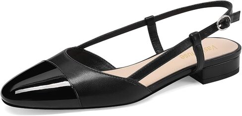 Vaslemuse Slingback Flats for Women Two Toned Double Strap Block Low Heel Flats Classic Womens Sandals Comfortable Dressy in Saudi Arabia