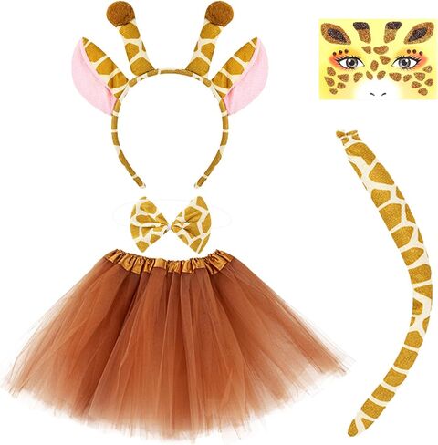 5 Pcs Costume Set for Women Headband Bow Tie Tutu Skirt Tail Face Stickers Animal Dress Halloween Cosplay Accessories in Kuwait