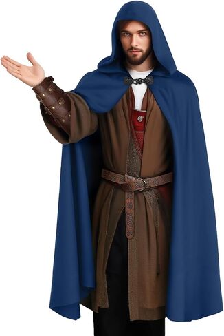nezababycos Medieval Velvet Cloak with Hood, Renaissance Hooded Cape Knight Wizard Costume Robe Men Women for Halloween in Saudi Arabia