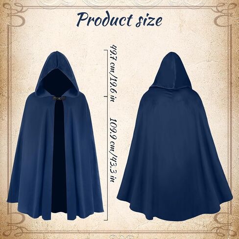 nezababycos Medieval Velvet Cloak with Hood, Renaissance Hooded Cape Knight Wizard Costume Robe Men Women for Halloween in Saudi Arabia