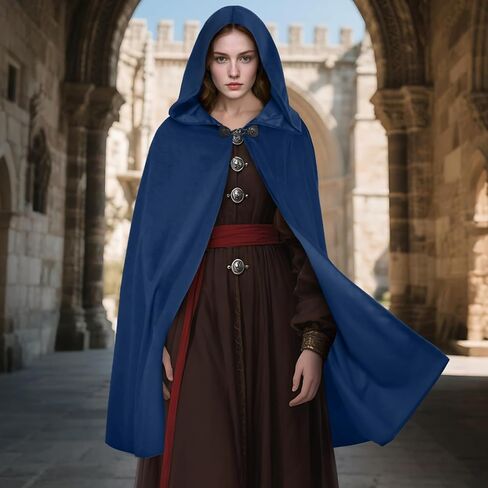 nezababycos Medieval Velvet Cloak with Hood, Renaissance Hooded Cape Knight Wizard Costume Robe Men Women for Halloween in Saudi Arabia