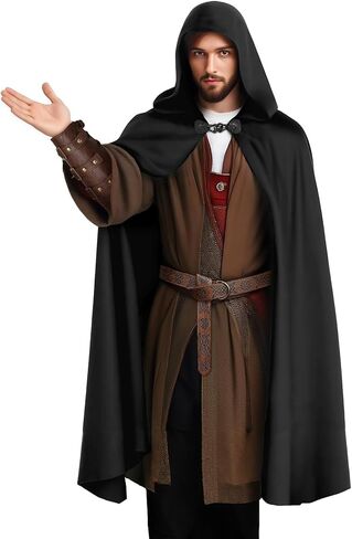 nezababycos Medieval Velvet Cloak with Hood, Renaissance Hooded Cape Knight Wizard Costume Robe Men Women for Halloween in Saudi Arabia