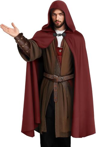 nezababycos Medieval Velvet Cloak with Hood, Renaissance Hooded Cape Knight Wizard Costume Robe Men Women for Halloween in Saudi Arabia