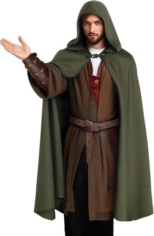 nezababycos Medieval Velvet Cloak with Hood, Renaissance Hooded Cape Knight Wizard Costume Robe Men Women for Halloween in Saudi Arabia