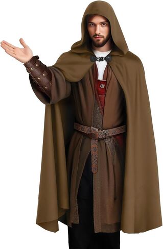 nezababycos Medieval Velvet Cloak with Hood, Renaissance Hooded Cape Knight Wizard Costume Robe Men Women for Halloween in Saudi Arabia