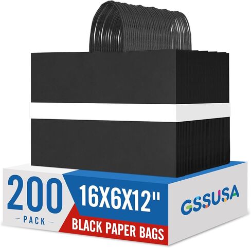 GSSUSA Large White Paper Bags 16x6x12'' 200Pcs Recycled Gift Bags Kraft Bag With Handles For Business, Party, Boutique, Retail, Wedding, Shopping, Halloween, Christmas in Kuwait
