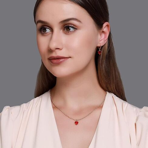 14k Gold Plated Simulated Ruby Crystal Heart Necklace and Hoop Earrings Set, Cubic Zirconia Bridal Jewelry, 2 Piece Set in Saudi Arabia