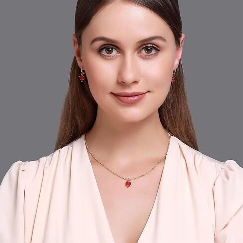 14k Gold Plated Simulated Ruby Crystal Heart Necklace and Hoop Earrings Set, Cubic Zirconia Bridal Jewelry, 2 Piece Set in Saudi Arabia