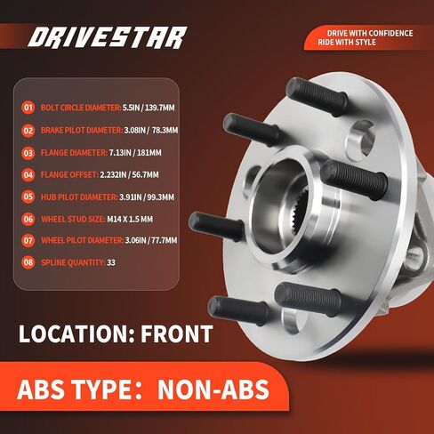4WD فقط DRIVESTAR 515001 محور العجلة الأمامية ومجموعة المحمل لسيارة شيفروليه بليزر/جي إم سي يوكون 1500/K1500/K2500/الضواحي 1992 93 94، 6-Lug 4X4 in Saudi Arabia