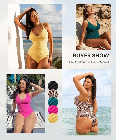بدلة سباحة نسائية من قطعة واحدة من SHAPELLX للتحكم في البطن، ملابس سباحة للتنحيف مكشكشة مع رباط خلفي قابل للتعديل in Kuwait