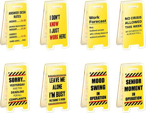 8 قطع من علامات المكتب المضحكة، أسعار مكتب الإجابة، هدايا مضحكة، مكاتب توقعات العمل، علامة تحذير، ديكور مرح صغير، ملحقات حجرة المكتب، هدايا ملهمة لزملاء العمل، زملاء العمل، رئيس العمل in Kuwait