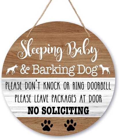 ديكور لافتة نوم الطفل، لا تدق أو تدق جرس الباب للتعليق للباب الأمامي، لا توجد علامة التماس للمنزل وغرفة الطفل والحضانة في الهواء الطلق، زينة مضحكة لتحذير الكلاب على الباب الدائري -b03 in Kuwait