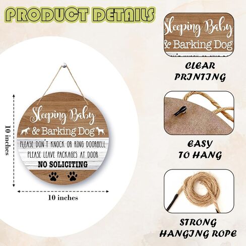 ديكور لافتة نوم الطفل، لا تدق أو تدق جرس الباب للتعليق للباب الأمامي، لا توجد علامة التماس للمنزل وغرفة الطفل والحضانة في الهواء الطلق، زينة مضحكة لتحذير الكلاب على الباب الدائري -b03 in Kuwait