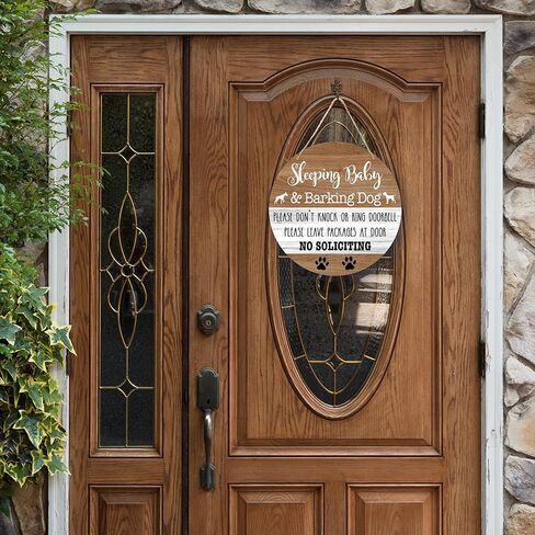 ديكور لافتة نوم الطفل، لا تدق أو تدق جرس الباب للتعليق للباب الأمامي، لا توجد علامة التماس للمنزل وغرفة الطفل والحضانة في الهواء الطلق، زينة مضحكة لتحذير الكلاب على الباب الدائري -b03 in Kuwait