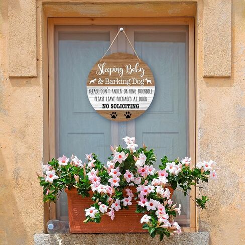 ديكور لافتة نوم الطفل، لا تدق أو تدق جرس الباب للتعليق للباب الأمامي، لا توجد علامة التماس للمنزل وغرفة الطفل والحضانة في الهواء الطلق، زينة مضحكة لتحذير الكلاب على الباب الدائري -b03 in Kuwait