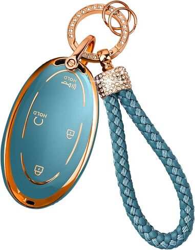 غطاء مفتاح من مادة TPU من Diamond Rope - حماية كاملة 360 درجة لعام 2022 2023 2024 2025 2026 Hyundai Elantra، Sonata، Ioniq 6، Santa Fe، Tucson، Kona (رمادي ذهبي، 5 أزرار) in Saudi Arabia